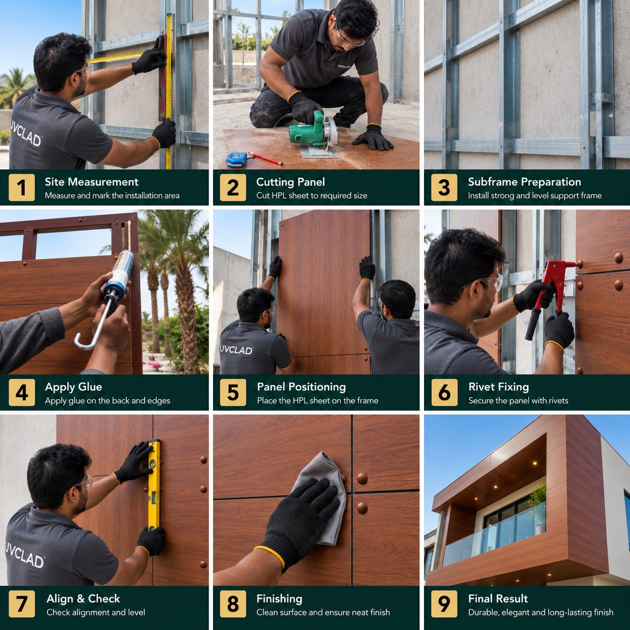 Tools and materials needed for HPL sheet installation