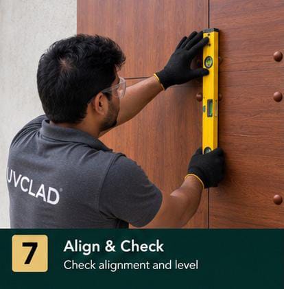 Checking HPL panel alignment and level with a spirit level